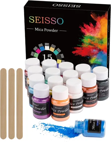 SEISSO - 150g de polvo de mica - 15 colores de pigmento de resina epoxi - Polvo de pigmento brillante para sustancia pegajosa, pintura, fabricación