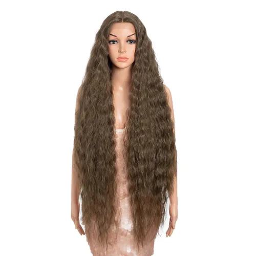 Style Icon Pelucas de Encaje Frontal de 41" Largas Onduladas Sintéticas con Baby Hair Ombre Marrón Claro Estilo Bohemio Semi Atadas a Mano Densidad