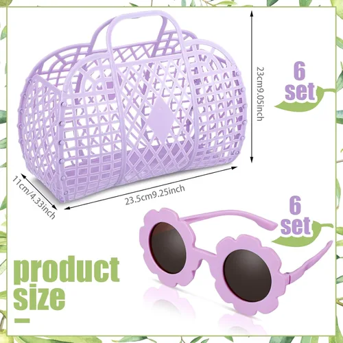Miniatura 4 de Sweetude 6 juegos de bolsas de gelatina con lentes de sol de flores para niñas y mujeres, 6 bolsas de gelatina de plástico, bolsa de gelatina, cesta
