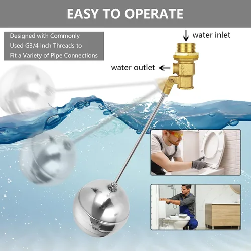 Miniatura 4 de WOPPLXY Válvula de flotador de 2 piezas para tanque de agua, válvula de flotador de agua DN20 de 3/4 pulgadas, válvula de bola de flotador de acero