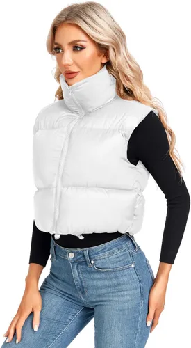 Miniatura 2 de ANGGREK Chaleco corto de invierno con cuello alto para mujer, ligero, sin mangas, cálido, con cremallera, chaleco acolchado