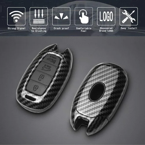 Miniatura 3 de Smart Key Fob - Funda de silicona negra de fibra de carbono compatible con Hyundai Accent Azera Elantra GT Grandeur I30 IG IX35 Kona Palisade Santa
