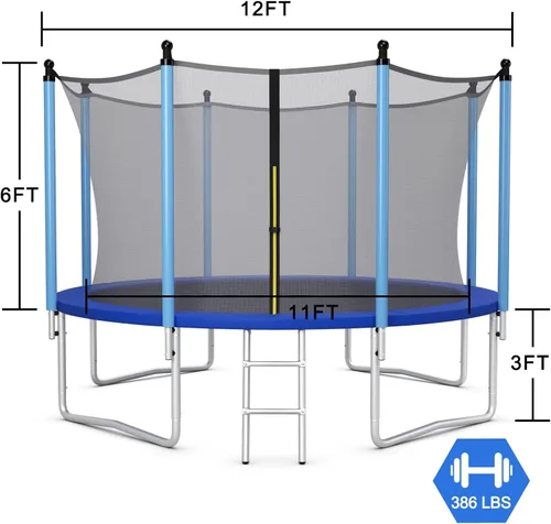 Miniatura 8 de Giantex Trampolín para niños y adultos, aprobado por ASTM 8, 10, 12, 14, 15, 16 pies, trampolín grande con escalera, tubos de acero de grosor