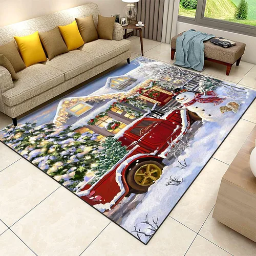 Miniatura 15 de Alfombra de área de decoración de habitación de Feliz Navidad, 2 x 3 pies, alfombra de árbol de Navidad con copos de nieve para dormitorio, alfombra