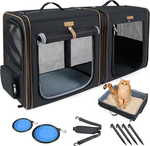 Miniatura 10 de Lekereise Transportador grande para gatos de lado suave, 28 x 13 x 13 pulgadas, transportador de viaje grande para 2 gatos con cierres de cremallera