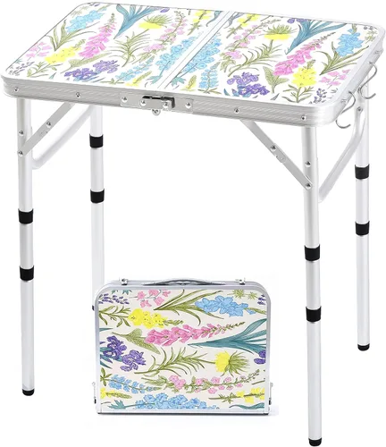 Miniatura 11 de Mesa de camping plegable Yriuat 2 pies mesa de picnic portátil de altura ajustable mesa pequeña de aluminio plegable ligera con asa de transporte