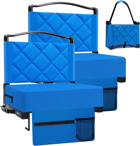 Miniatura 23 de Asientos de estadio con cojín de apoyo trasero, asientos plegables para gradas que soportan hasta 400 libras, asiento ancho con correa para el Sin