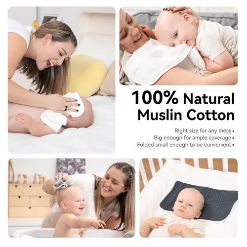 Miniatura 4 de Synrroe Paños para eructos grandes, paños de muselina para bebé, extra absorbentes y suaves, 6 capas de 20 x 10 pulgadas, 100% algodón