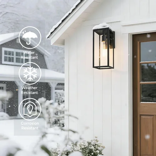 Miniatura 4 de Bestshared Aplique de pared para exteriores, paquete de 2 faroles de pared exteriores de 15 pulgadas con vidrio transparente, luces negras