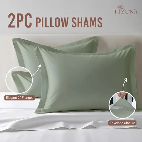 Miniatura 3 de Pizuna Fundas de Almohada de Algodón Puro 100% Tamaño Queen Juego de 2 Color Espuma de Mar, Lujoso Satén de Algodón de Fibra Larga de 400 Hilos