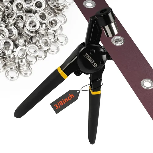 Miniatura 9 de ZONGLAN Kit de herramientas para ojales, herramienta multiusos manual de mano, remache, prensa, alicates, 3 troqueles intercambiables con 900