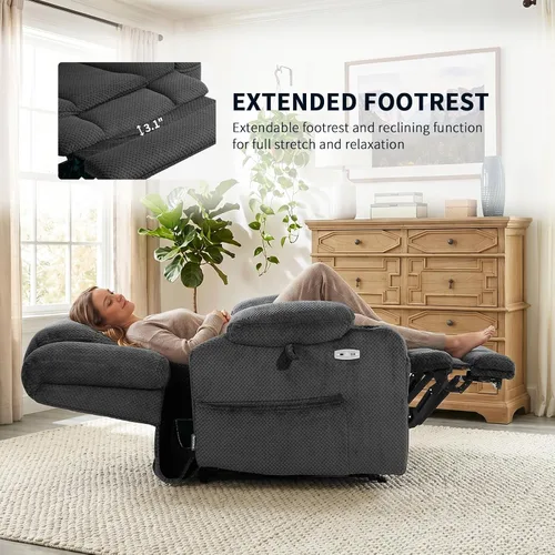 Miniatura 7 de EONIX Sillón reclinable Lay Flat Power Lift con calor y masaje, silla eléctrica de elevación de doble motor para ancianos para recuperación Gris