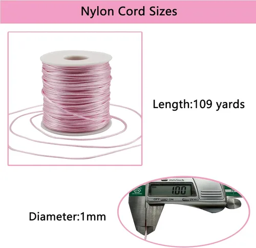 Miniatura 2 de Cordón de nailon rosa de satén de 0.039 in x 109 yardas, cordón de seda satinada para pulseras, collares, fabricación de joyas, nudos chinos, arte