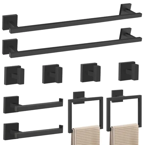 Miniatura 16 de YACVCL Juego de Barra de Toalla Negra de 5 Piezas, Juego de Accesorios de Baño de Acero Inoxidable SUS304, Barra de Toalla de 60 cm, Soporte