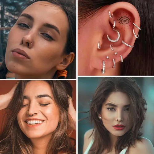 Miniatura 11 de Jstyle 5 anillos de acero quirúrgico 316L para la nariz, 16G, 18G, 20G, con bisagras, para la nariz, para mujeres y hombres, cartílago, arete