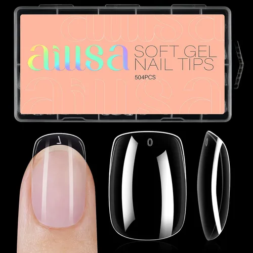 Miniatura 10 de AILLSA Puntas de uñas medianas de almendra, uñas de gel suave transparente, puntas de uñas preformadas de cobertura completa, puntas de uñas