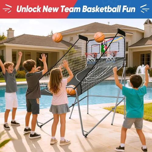 Miniatura 7 de JupiterForce Juego de Arcade de Baloncesto Plegable para Interiores, Máquina de Juego de Arcade de Canasta de Baloncesto Electrónica de Doble Tiro
