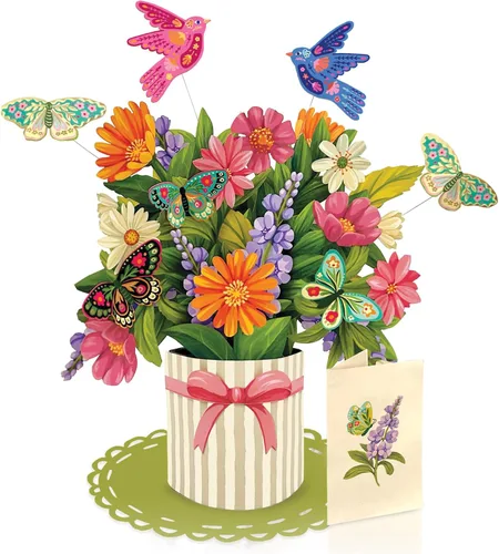 Miniatura 19 de Freshcut Paper Tarjetas desplegables, mini jardín de casa de pájaros, ramo de flores de tamaño natural de 9 pulgadas, tarjeta de felicitación