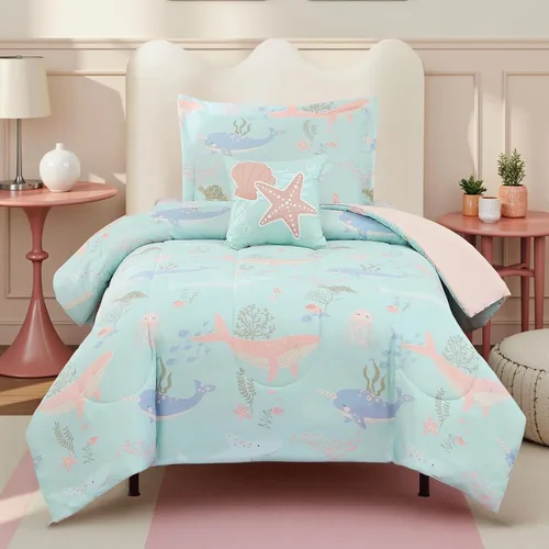Miniatura 28 de Juego de edredón para niños Kaleido Space tamaño individual para niños, juego de ropa de cama para niños con luz en la oscuridad para jugadores, 1