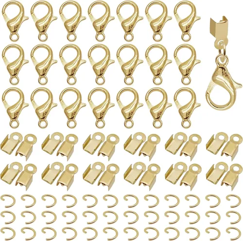 Miniatura 8 de Kit de 500 extremos de cable plegables para hacer joyas, incluye 100 cierres de pinza de langosta, 200 anillos de salto abiertos, 200 extremos