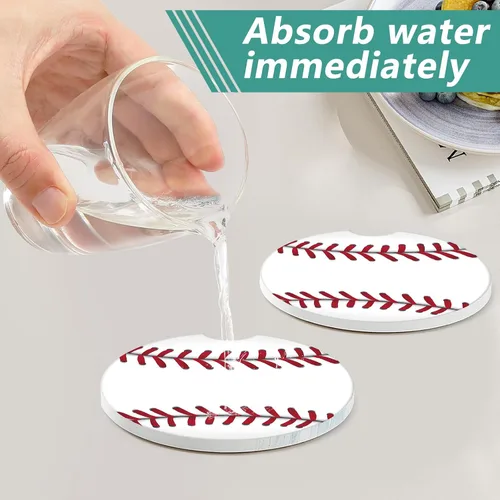 Miniatura 5 de Paquete de 2 posavasos para automóvil, posavasos de cerámica absorbente de béisbol, posavasos para portavasos de automóvil, accesorios