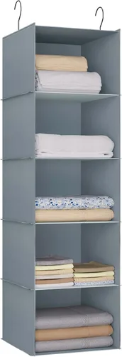 Miniatura 27 de Organizador colgante para armario, fácil de montar, estantes colgantes plegables con 4 compartimentos, para guardar ropa, bolsos, zapatos y Gris