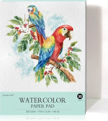 Desecraft Bloc de papel de acuarela profesional de 9 x 12 pulgadas, 140 libras (300 gsm) – Cuaderno de dibujo y pintura de grado artístico para
