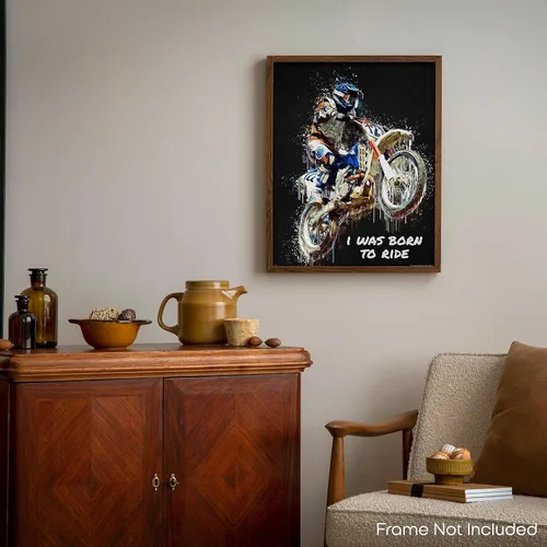 Miniatura 6 de Inspirational Wall Art Co. - I Was Born To Ride - Regalo de carreras de motocross ATV Freestyle para niños, citas de motivación, carteles impresos