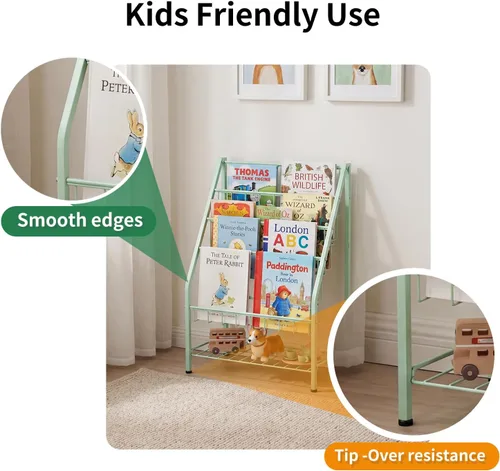 Miniatura 4 de JAQ Kids Bookshelf for Toddlers, 4-Tier Forward Facing Book Display Shelf for Nursery, Playroom & Classroom, Easy Assembly Sling Bookshelf for Small