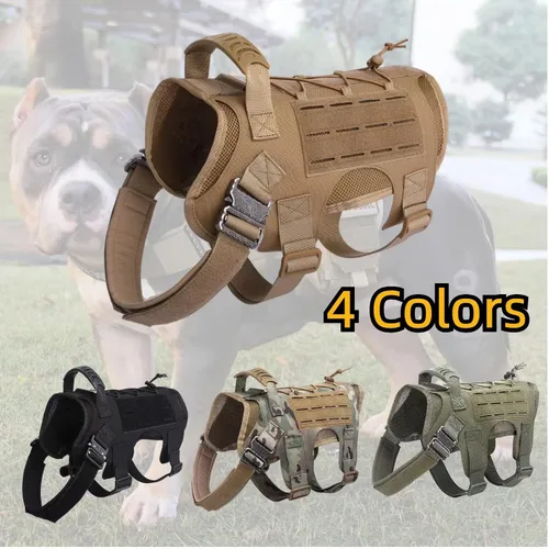 Miniatura 2 de Arnés para perros medianos y grandes, arnés táctico para perro con bolsa Molle, chaleco de servicio ajustable con hebilla de metal 3X con panel