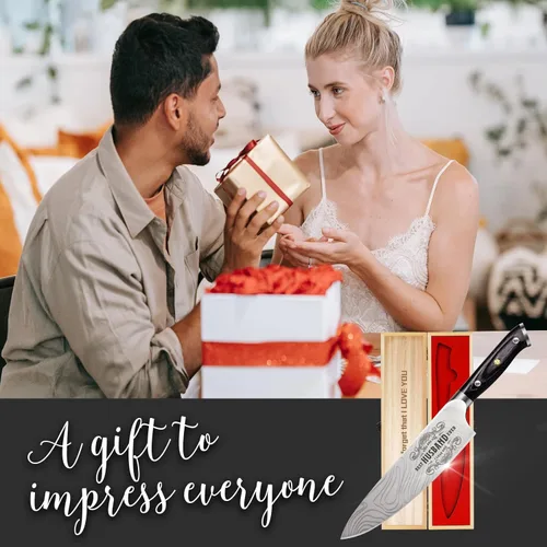 Miniatura 7 de Funistree Regalos para el día del padre para hombres, él, esposo de esposa, cuchillo de chef profesional alemán 1.4116 de 8 pulgadas, cuchillo