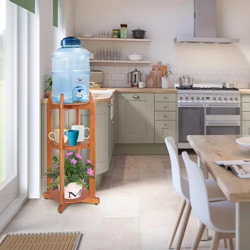 Miniatura 5 de Soporte dispensador de agua de madera maciza natural (32.8 pulgadas de alto-11.2 pulgadas de ancho) Soporte de suelo de cerámica para dispensador