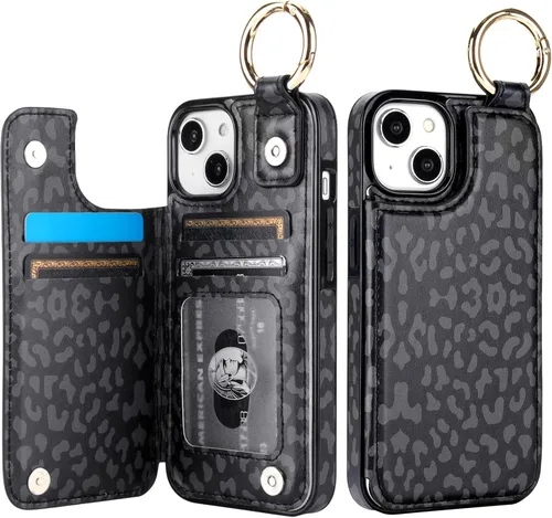 Miniatura 10 de HAOPINSH para iPhone 13 Estuche tipo cartera con tarjetero, patrón de leopardo blanco y guepardo, funda con tapa trasera para mujer y niña, ranuras
