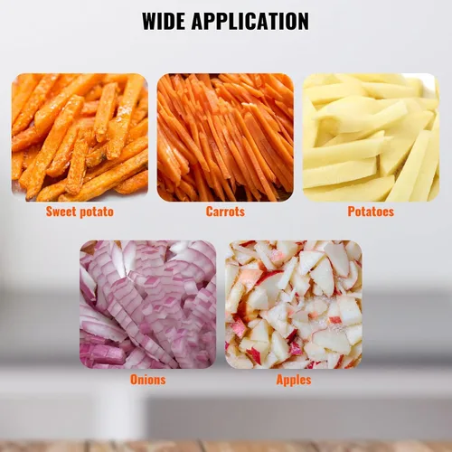 Miniatura 4 de VEVOR Picador comercial de frutas y verduras, hoja de 1/4 pulgadas, cortador de alimentos profesional de alta resistencia, cortador de papas fritas