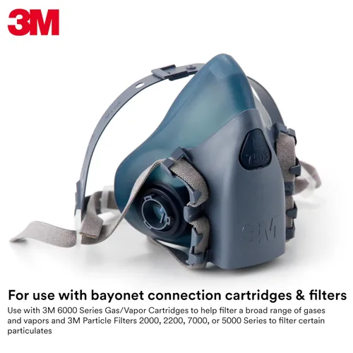 Miniatura 6 de 3M Respirador reutilizable, pieza de media cara 7501, use con cartuchos / filtros de bayoneta (no incluidos) para gases, vapores, polvo