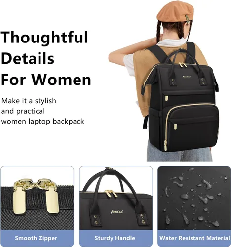 Miniatura 5 de FOCDOD - Mochila para laptop de mujer, para trabajo - Compatible con laptops de 15.6 pulgadas con compartimento para computadora, impermeable