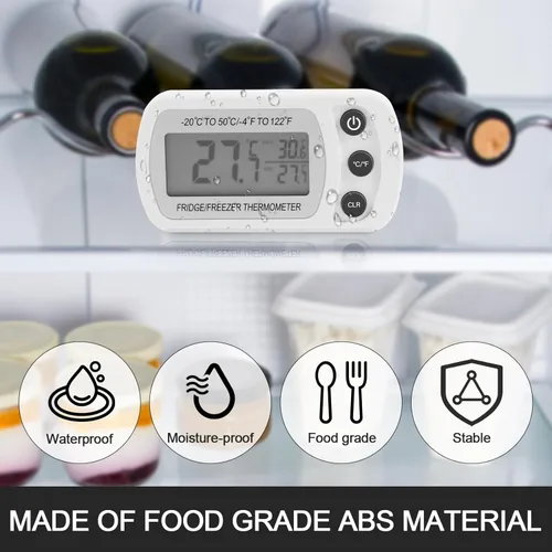 Miniatura 3 de Paquete de 4 termómetros para nevera, termómetro digital para refrigerador, termómetro digital impermeable para sala de congelador con pantalla LCD