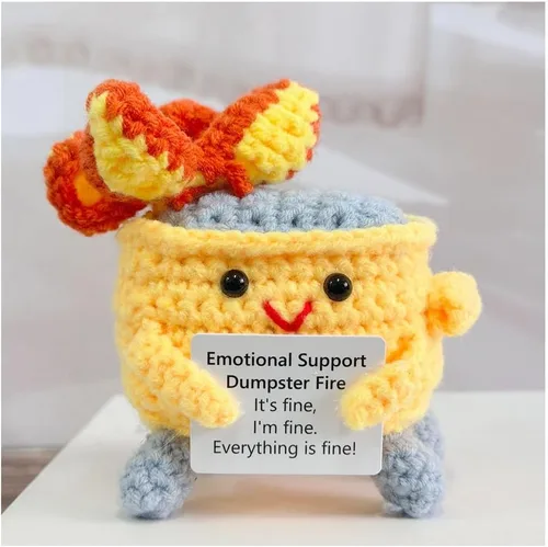 Miniatura 19 de RovyFota Contenedor de basura de ganchillo de apoyo emocional con tarjeta positiva, bonita decoración de habitación, juguetes de punto, divertidos