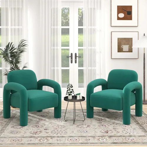 Miniatura 8 de Silla de acento moderna, sillón tapizado de terciopelo cómodo, silla de tocador acogedora, sofá individual, silla de barril acolchada para leer