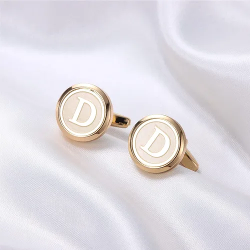 Miniatura 2 de LOYALLOOK Gemelos dorados con iniciales para hombres, gemelos de cobre personalizados, gemelos de letra, regalo para novio, marido, padre, novio