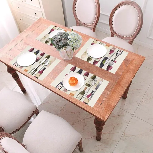 Miniatura 4 de 6 PCS PVC Placemats Set Place Mats Cute Wines Bottle Non-Slip Weave Place Mats 12" x 18" Farmhouse Table Mat Set for Family Dinners Wedding Parties