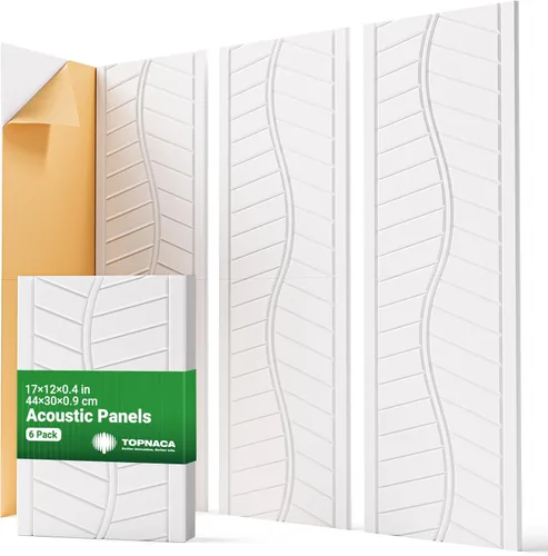Paquete de 6 paneles acústicos absorbentes de sonido para paredes de estudio de grabación, azulejos decorativos autoadhesivos con textura de hoja en