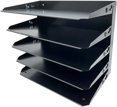 Huron Organizador de carpetas de archivos legales horizontales de escritorio con 5 ranuras, bandeja de almacenamiento para cartas, acero negro de
