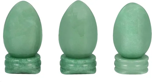 Miniatura 5 de Amogeeli Figura de esfera de huevo de cristal curativo con soporte de piedra, escultura de piedra en forma de huevo para decoración del hogar Verde