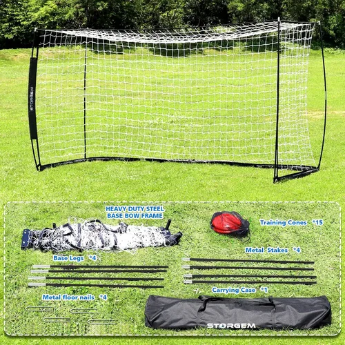 Miniatura 8 de Storgem Portería de Fútbol, Red de Fútbol, Porterías de Fútbol para Patio Trasero, con Marco de Lazo, Base Metálica Plegable y 15 Conos