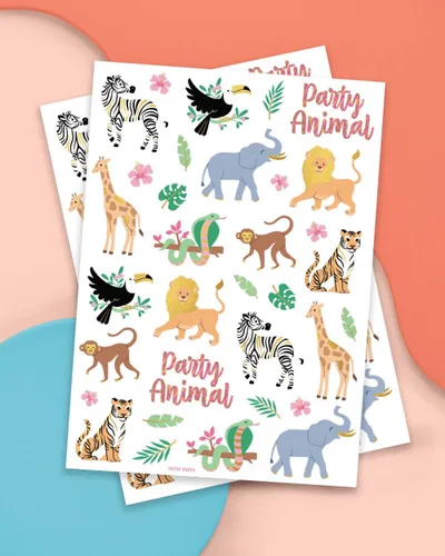 Miniatura 2 de xo, Fetti Tatuajes temporales de la selva - 36 estilos Arte de elefante + manualidades, suministros para fiesta de cumpleaños de animales