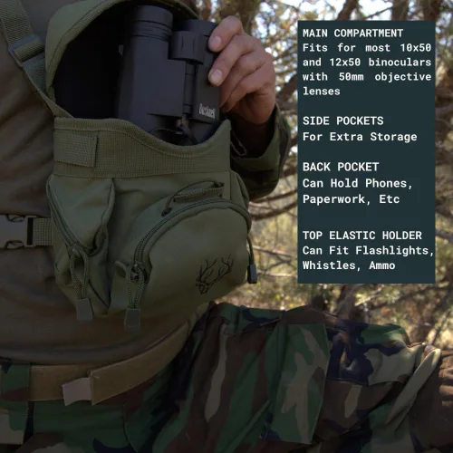 Miniatura 5 de Arnés para binoculares - Arnés ligero con bolsa de telémetro, equipo silencioso de caza y funda para binoculares con sistema MOLLE, equipo de Verde