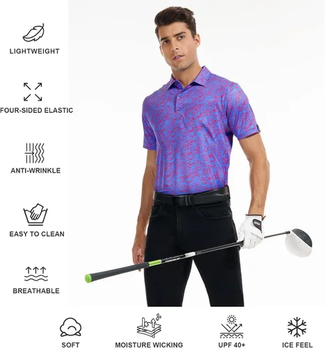 Miniatura 15 de DEOLAX Camisa de golf para hombre, con estampado de moda, atlética, de manga corta, clásica, casual, ajuste seco, suave, para hombres