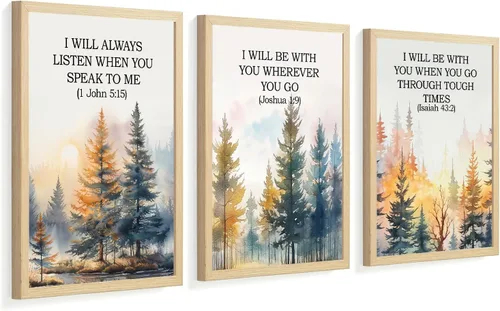 Arte de pared con versículo bíblico del bosque, pintura de escritura vintage, paisaje cristiano, decoración de pared, póster espiritual con cita de