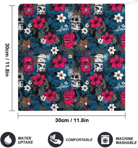 Miniatura 2 de Tropical Retro Robots Print Hand Towels for Bathroom Kitchen, Cute Hanging Kitchen Towels with Hanging Loop, Decorative Absorbent Coral Bath Hand